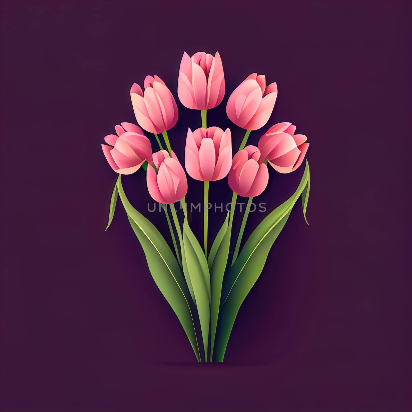 Simple icons of spring flowers. Bouquet of pink tulips for Valentine's day isolated background by FokasuArt