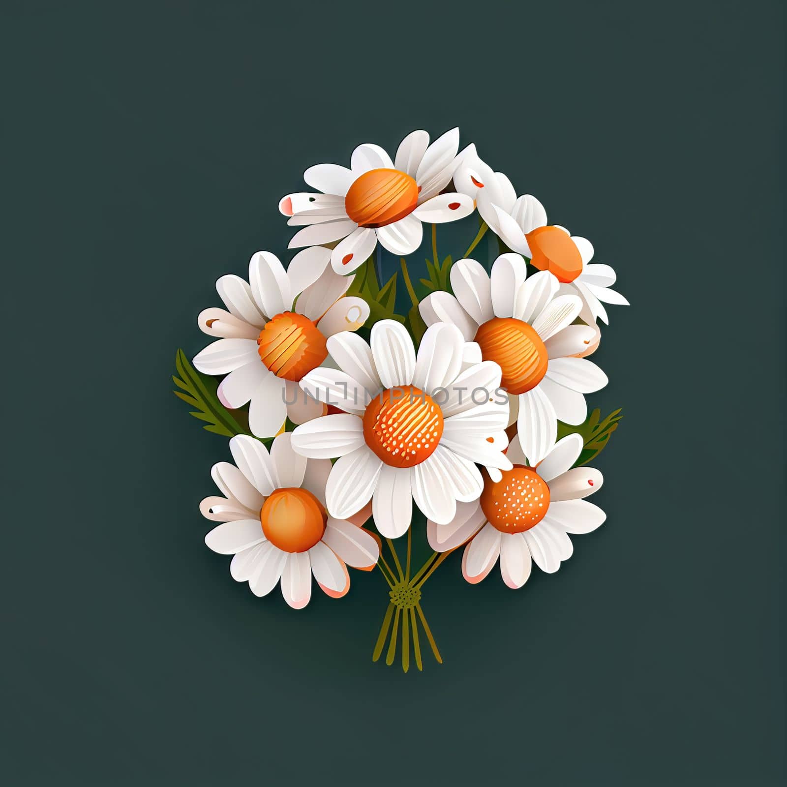 Simple icons of spring flowers. Bouquet of White Daisies for Valentine's day isolated background by FokasuArt