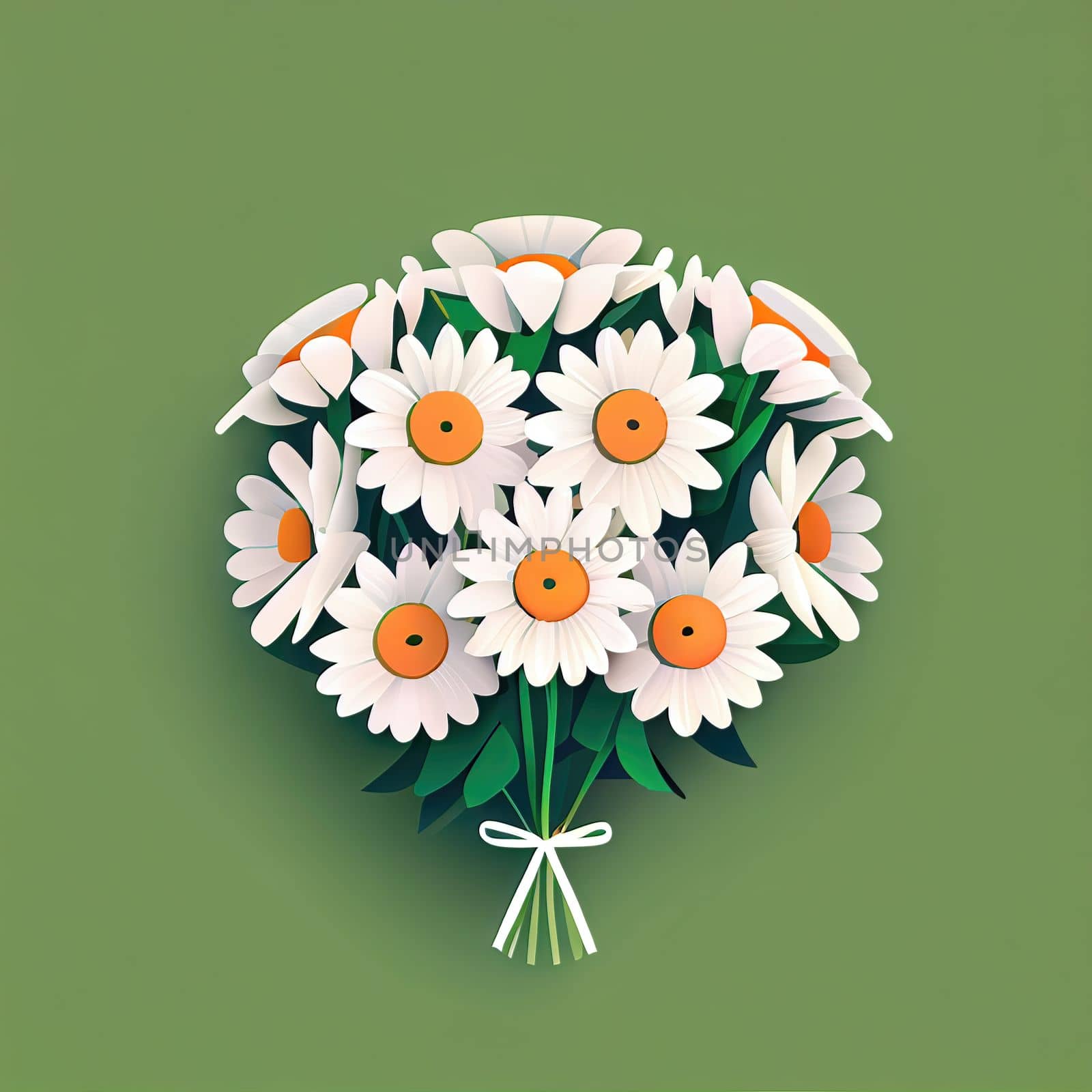 Simple icons of spring flowers. Bouquet of White Daisies for Valentine's day isolated background by FokasuArt