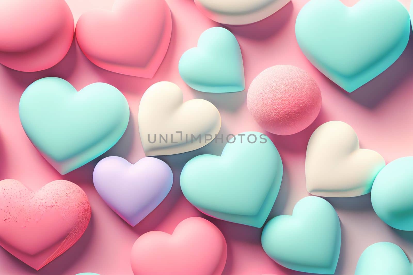 Holiday Greeting Card for Valentine Day with pastel background. Love valentine concept 3d render. Romantic template for wedding. 