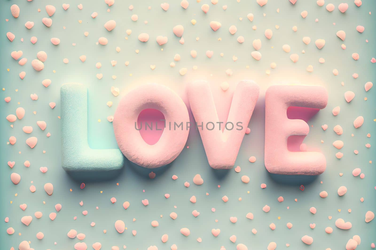 Holiday Greeting Card for Valentine Day with pastel background. Love valentine concept 3d render. Romantic template for wedding. 