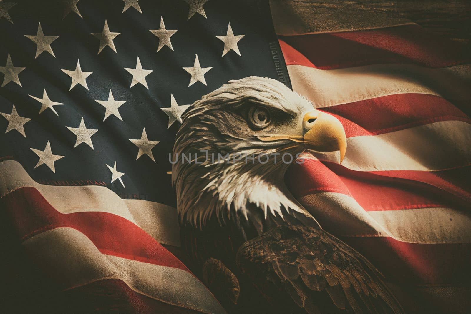 Happy Presidents Day concept with the American flag on a vintage background and copy space