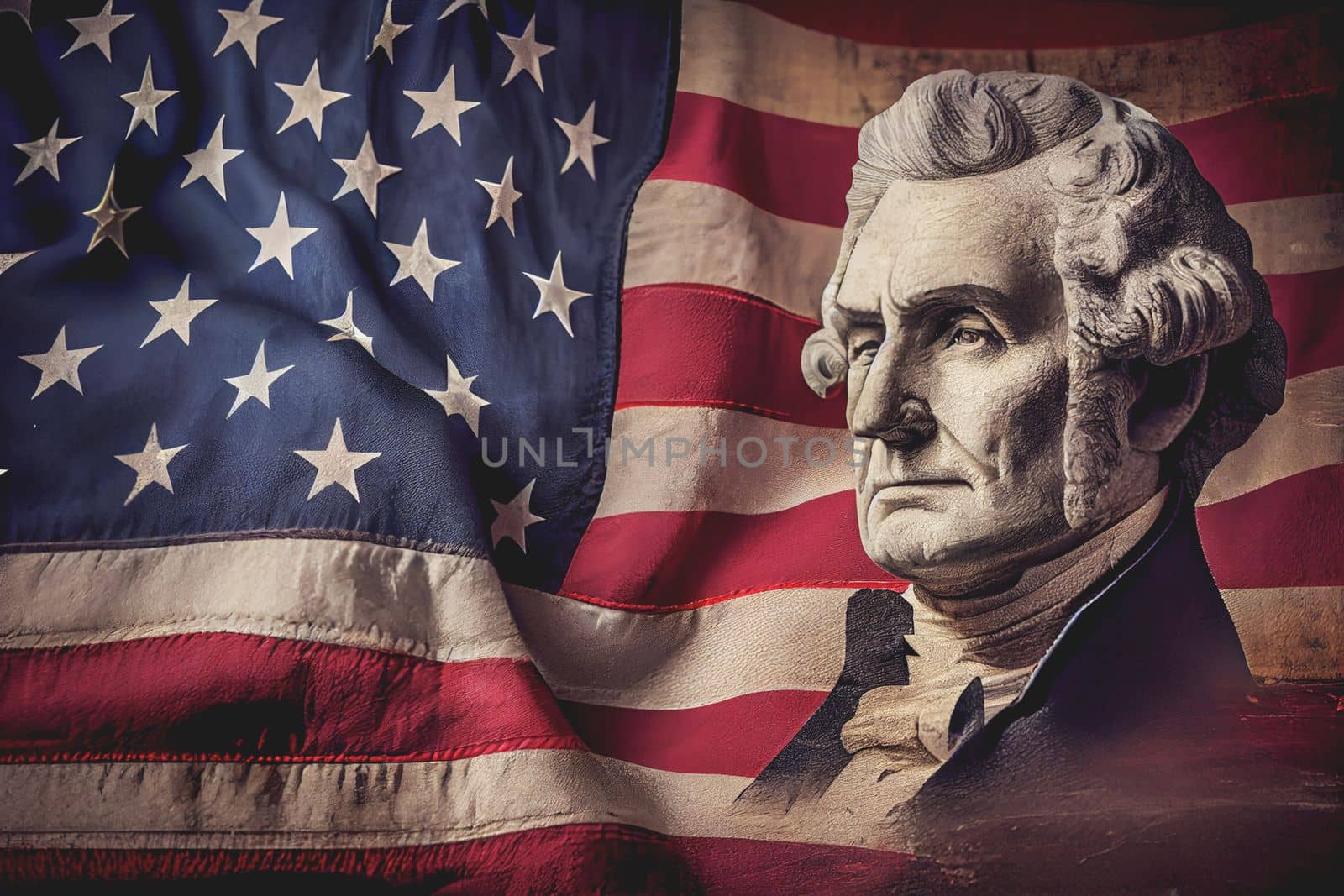 Happy Presidents Day concept with the American flag on a vintage background and copy space. by FokasuArt
