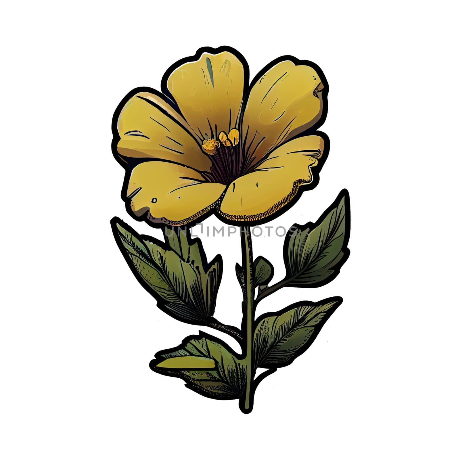 Cute yellow flower hand drawn element, for decorating  Valentines Day or Mothers Day card. Sticker design.