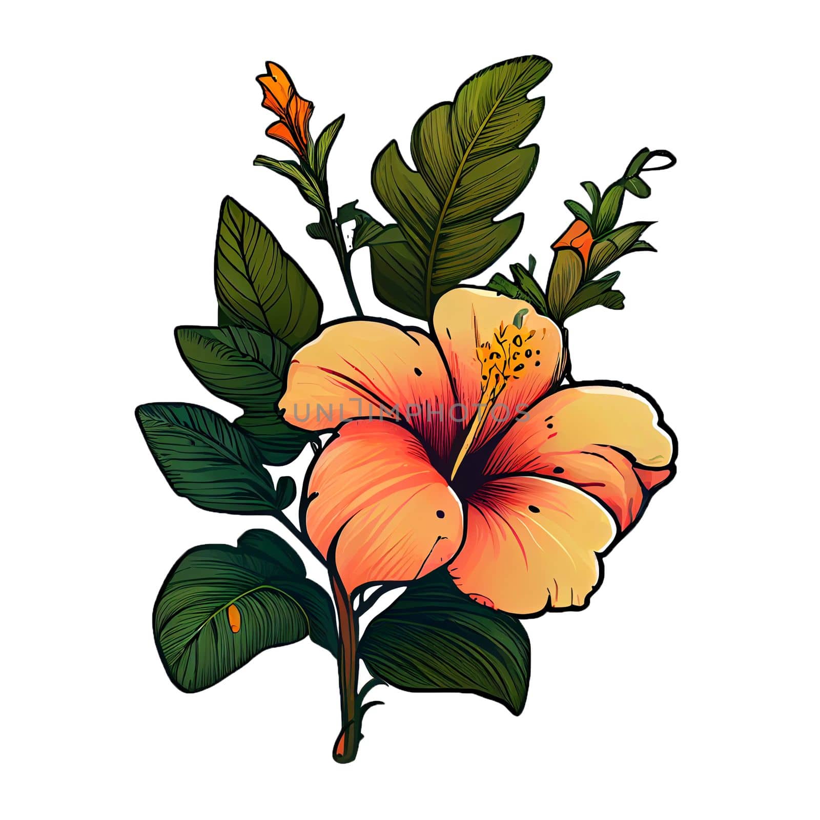 Cute orange flower hand drawn element, for decorating  Valentines Day or Mothers Day card. Sticker design.