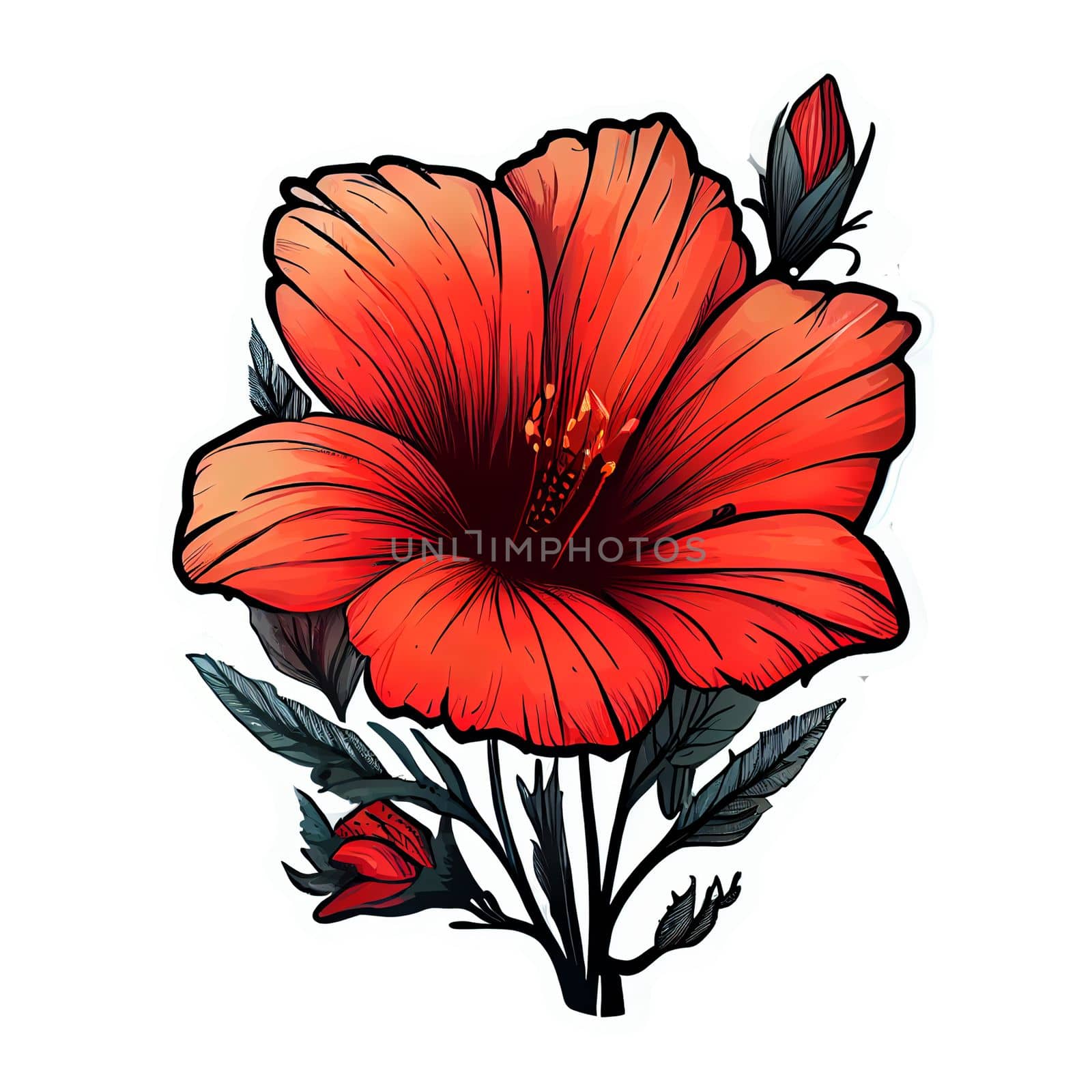 Cute red flower hand drawn element, for decorating  Valentines Day or Mothers Day card. Sticker design.