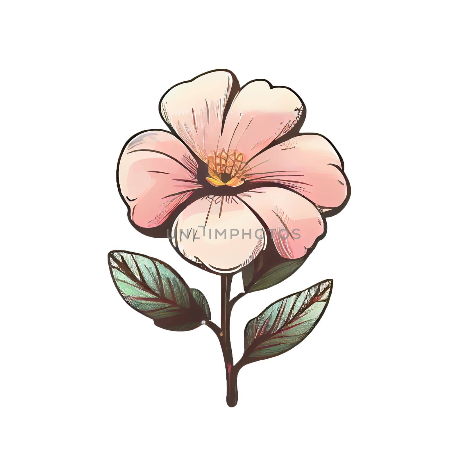 Cute pink flower hand drawn element, for decorating  Valentines Day or Mothers Day card. Sticker design.