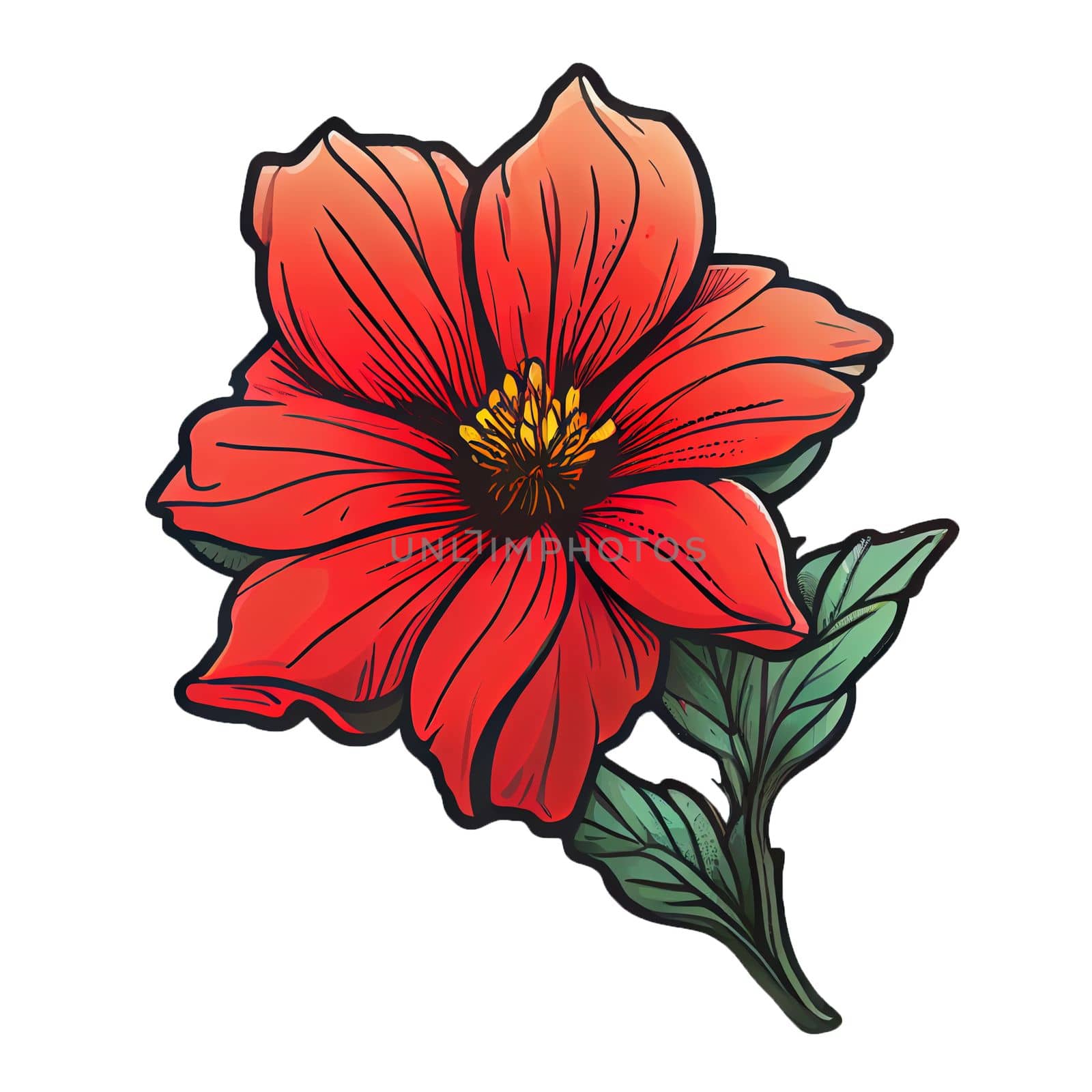 Cute red flower hand drawn element, for decorating  Valentines Day or Mothers Day card. Sticker design.