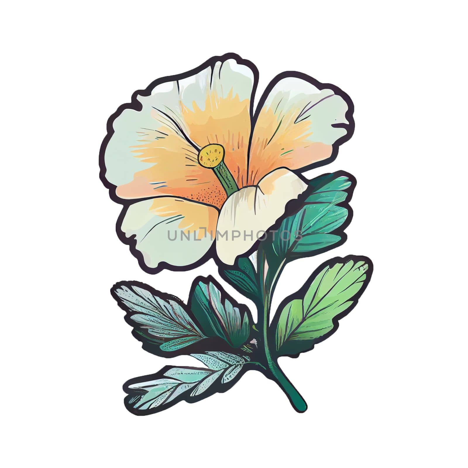 Cute flower hand drawn element, for decorating  Valentines Day or Mothers Day card. Sticker design.