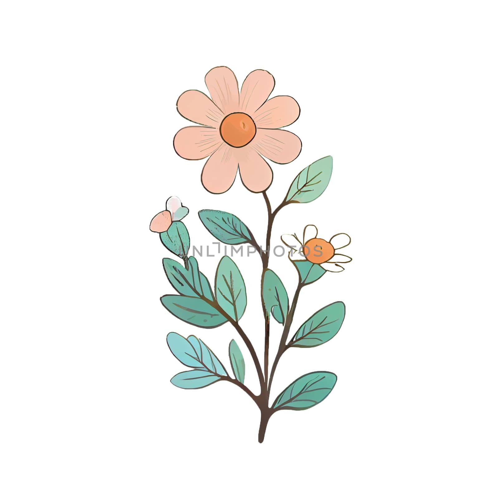 Cute flower hand drawn element, for decorating  Valentines Day or Mothers Day card. Sticker design.