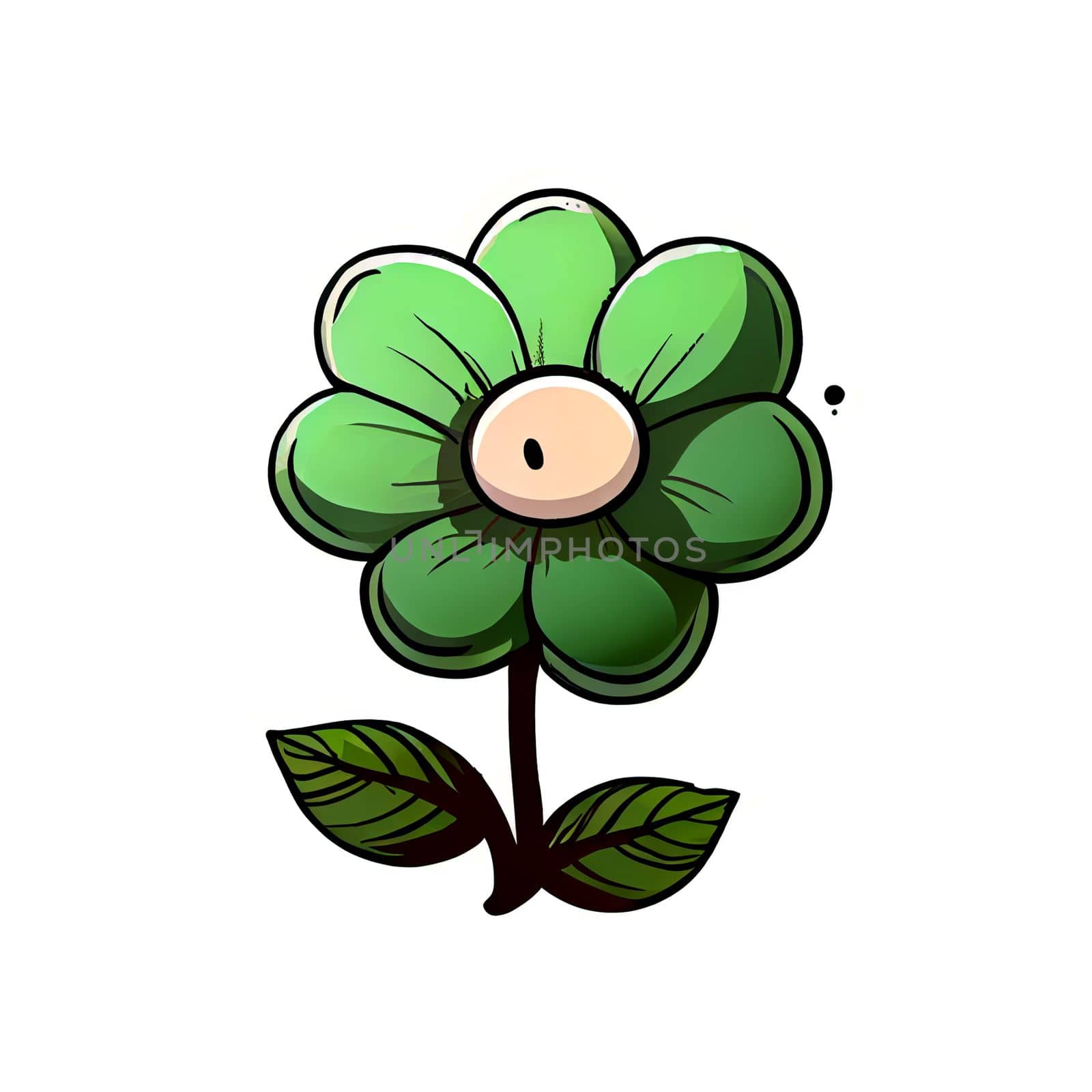 Cute green flower hand drawn element, for decorating  Valentines Day or Mothers Day card. Sticker design.