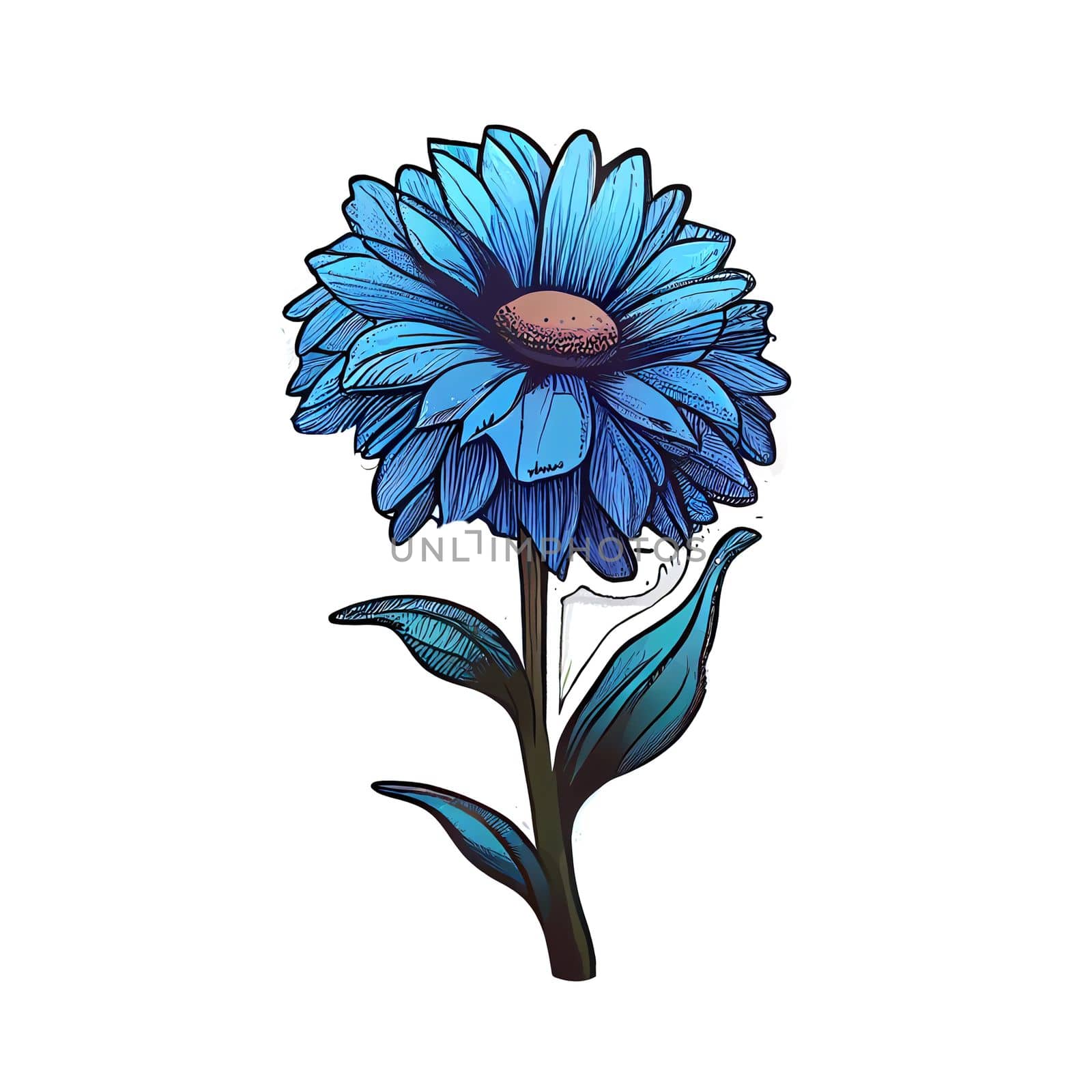 Cute blue flower hand drawn element, for decorating  Valentines Day or Mothers Day card. Sticker design.