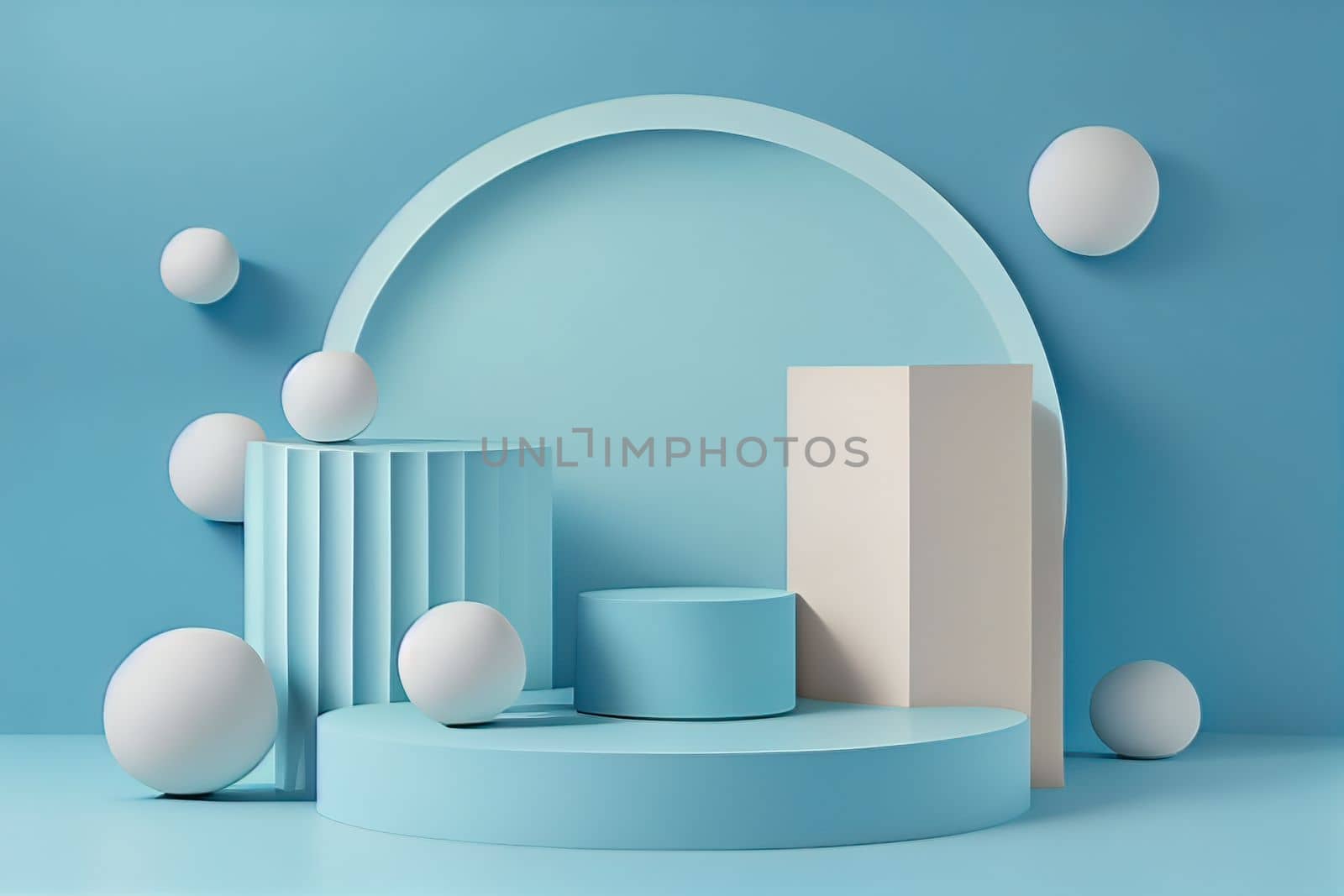 Pedestal podium with rounded corners in blue and white. Platform with geometric shapes. by FokasuArt