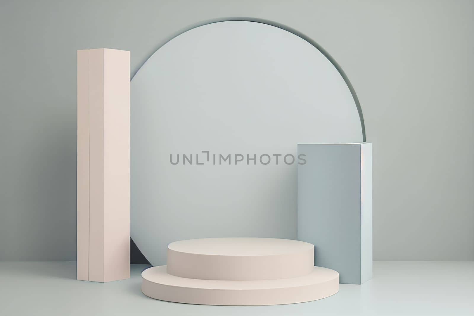 Pedestal podium with rounded corners in blue and white. Platform with geometric shapes. by FokasuArt