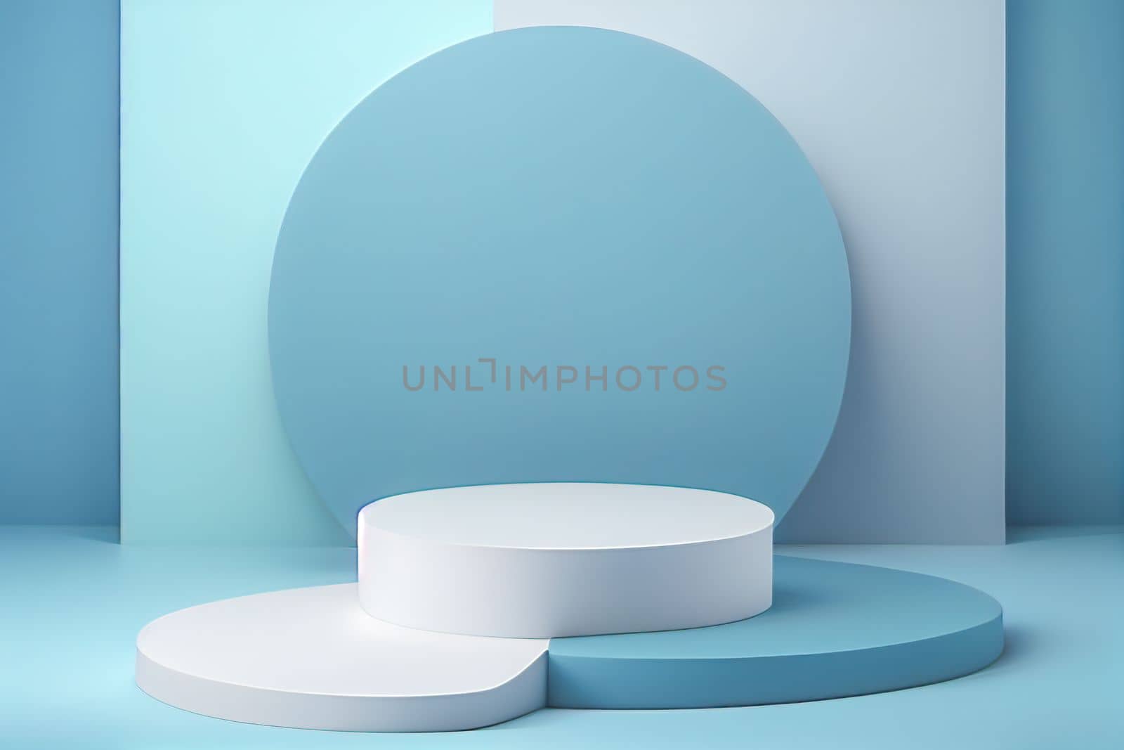 Pedestal podium with rounded corners in blue and white. Platform with geometric shapes. by FokasuArt