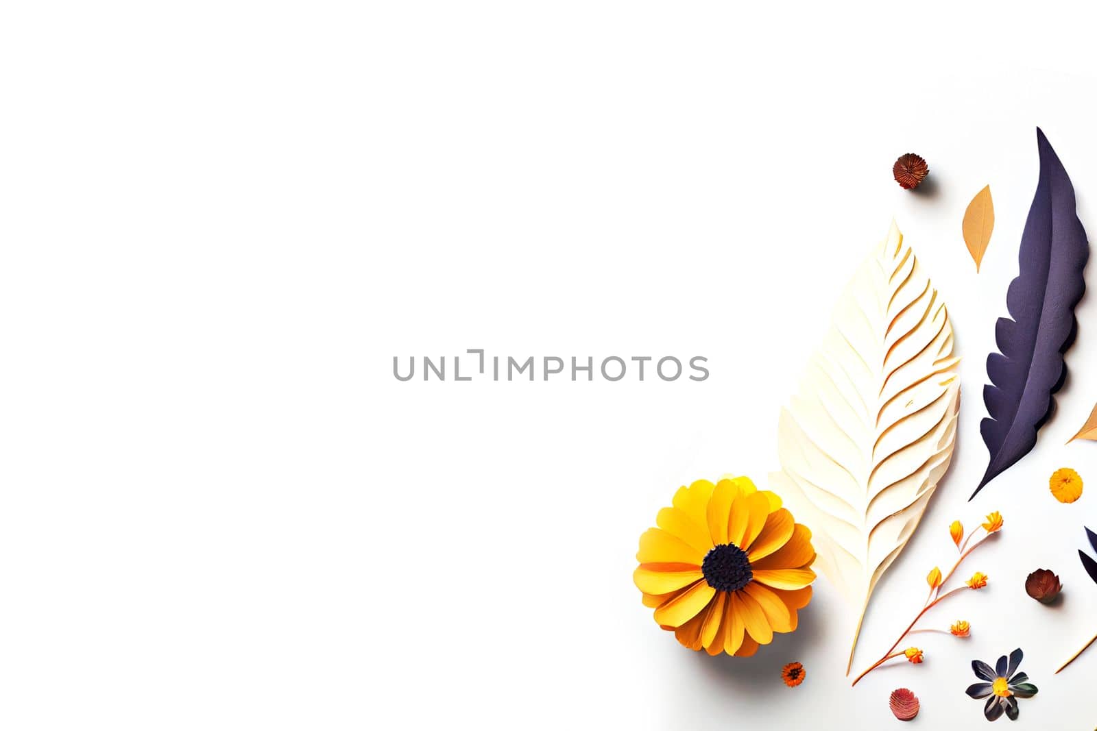 Composition of flowers. Frame pattern made from different dried flowers and leaves on white background. Flat lay, top view, copy space