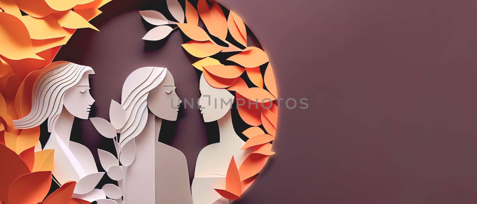 International Women's Day 8 march background with copy space. Woman Head Illustration from Side View Happy Women's Day. Template for UI, Web, Banner, or Greeting Card. Wide angle format banner. by FokasuArt