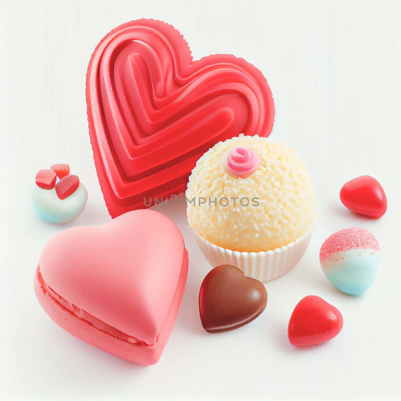 Close up shot of sweets for Valentine's Day background with copy space. Gift ideas. Design for Valentine's Day festive banner.