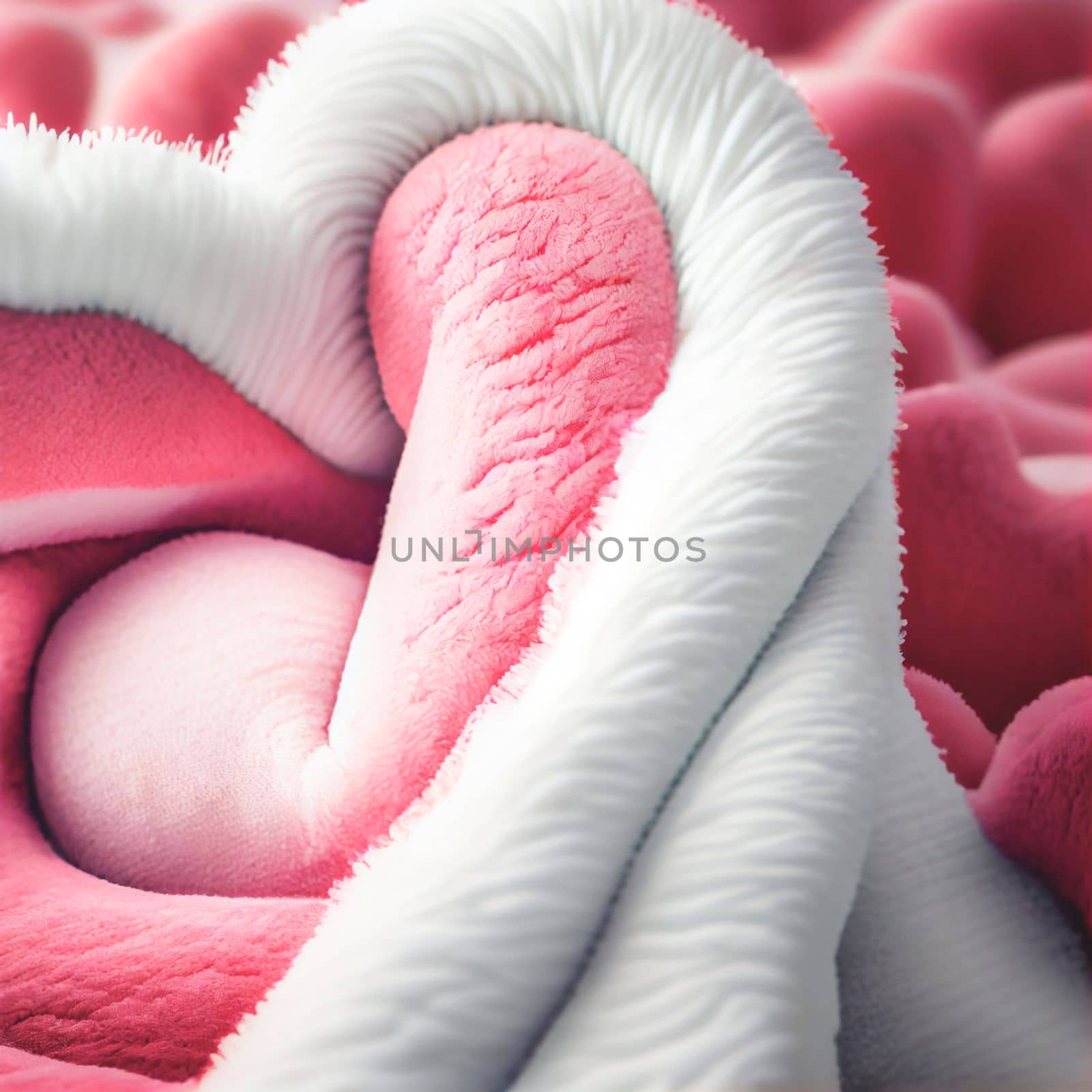 Close up shot of plush throw blanket for Valentine's Day background with copy space. Gift ideas. Design for Valentine's Day festive banner.