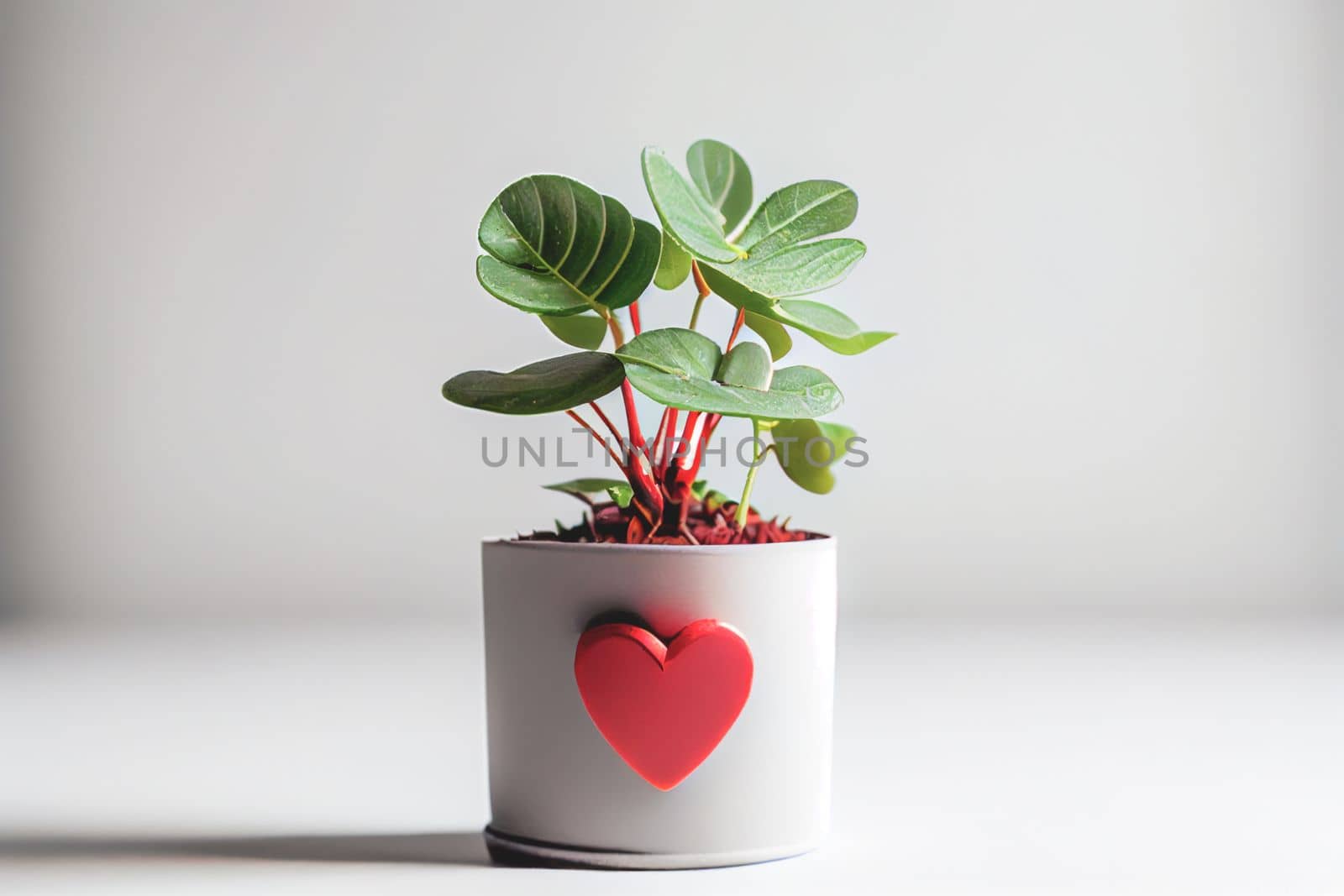 Close up shot of a potted plant for Valentine's Day background with copy space. Gift ideas. Design for Valentine's Day festive banner.