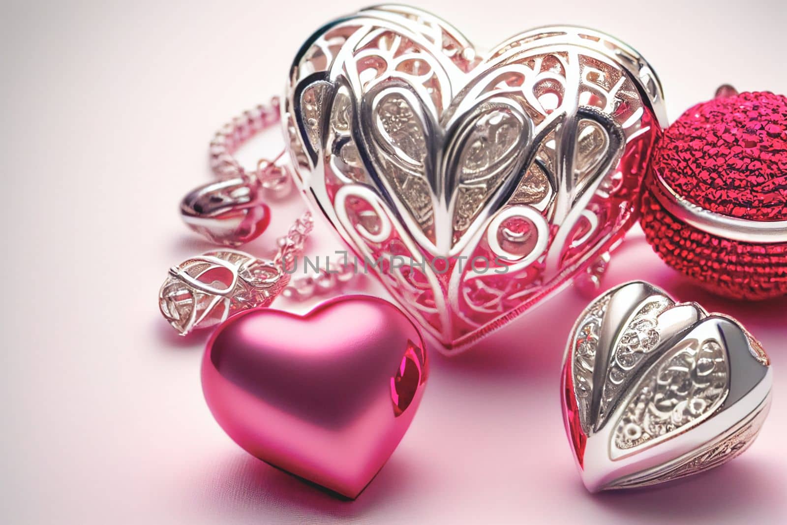 Close up shot of heart jewelry for Valentine's Day background with copy space. Gift ideas for Valentine. by FokasuArt