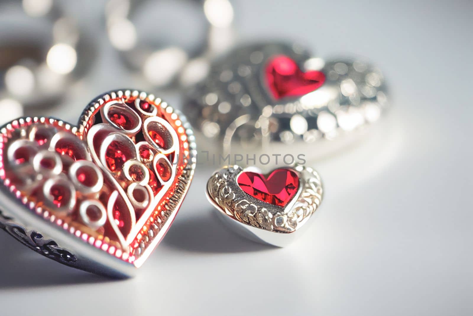 Close up shot of heart jewelry for Valentine's Day background with copy space. Gift ideas for Valentine. by FokasuArt