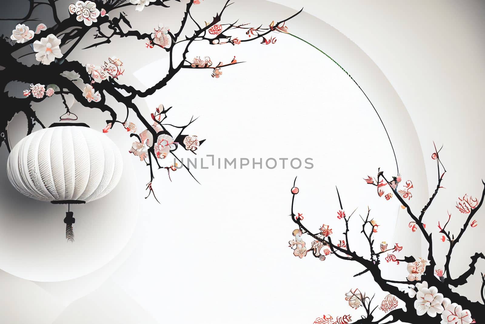 Chinese New Year Festival with white tone color background. 3D illustration