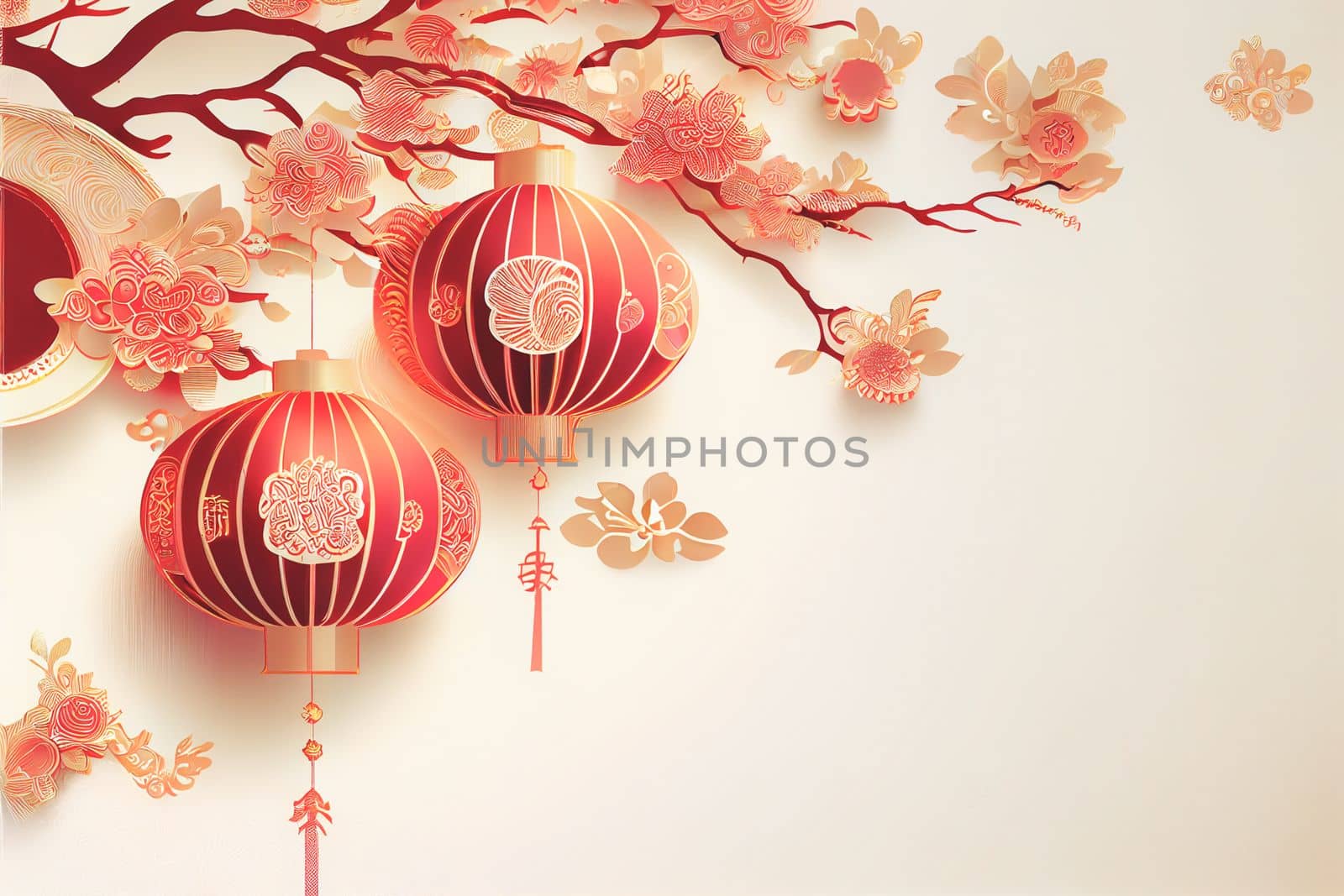 Chinese New Year Festival with white tone color background. 3D illustration by FokasuArt