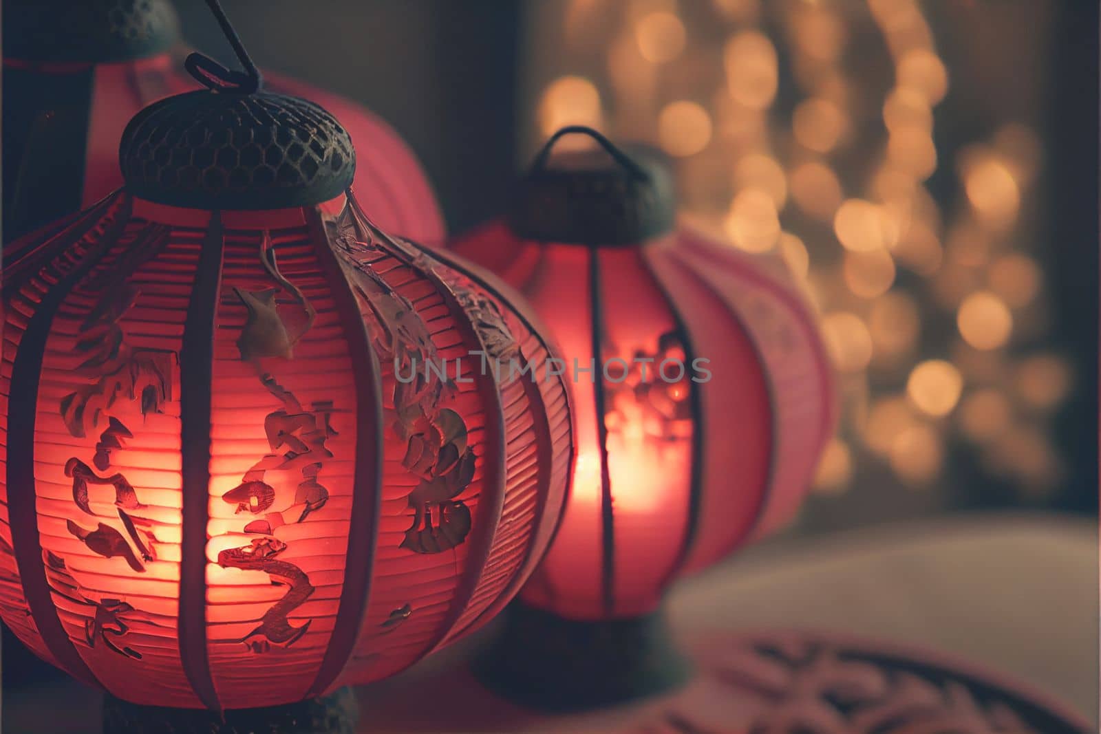 Red Lantern Chinese New Year Festival in red theme background. 3D illustration