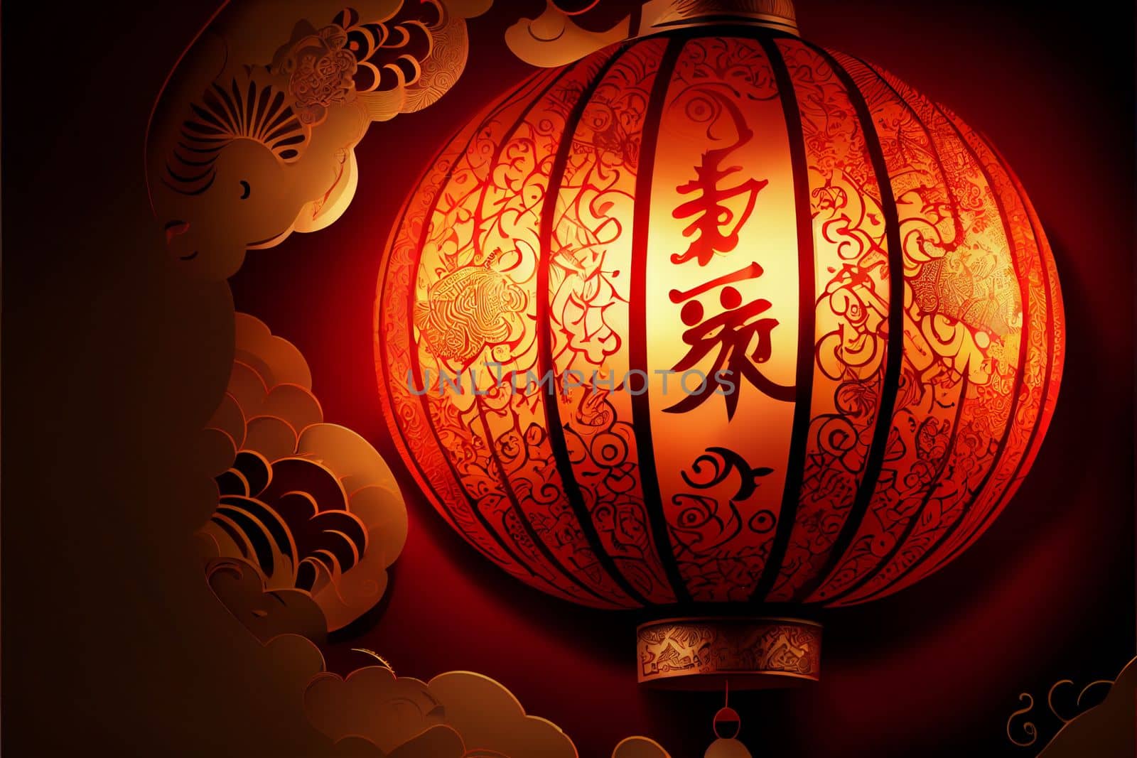 Red Lantern Chinese New Year Festival in red theme background. 3D illustration by FokasuArt