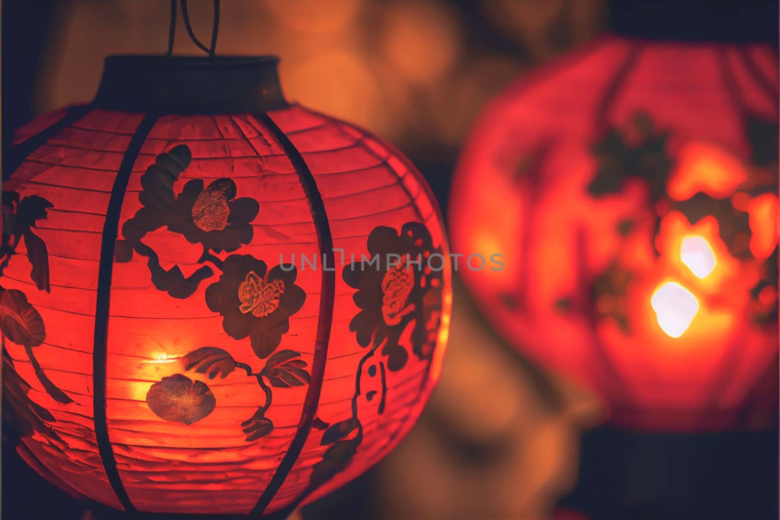 Red Lantern Chinese New Year Festival in red theme background. 3D illustration