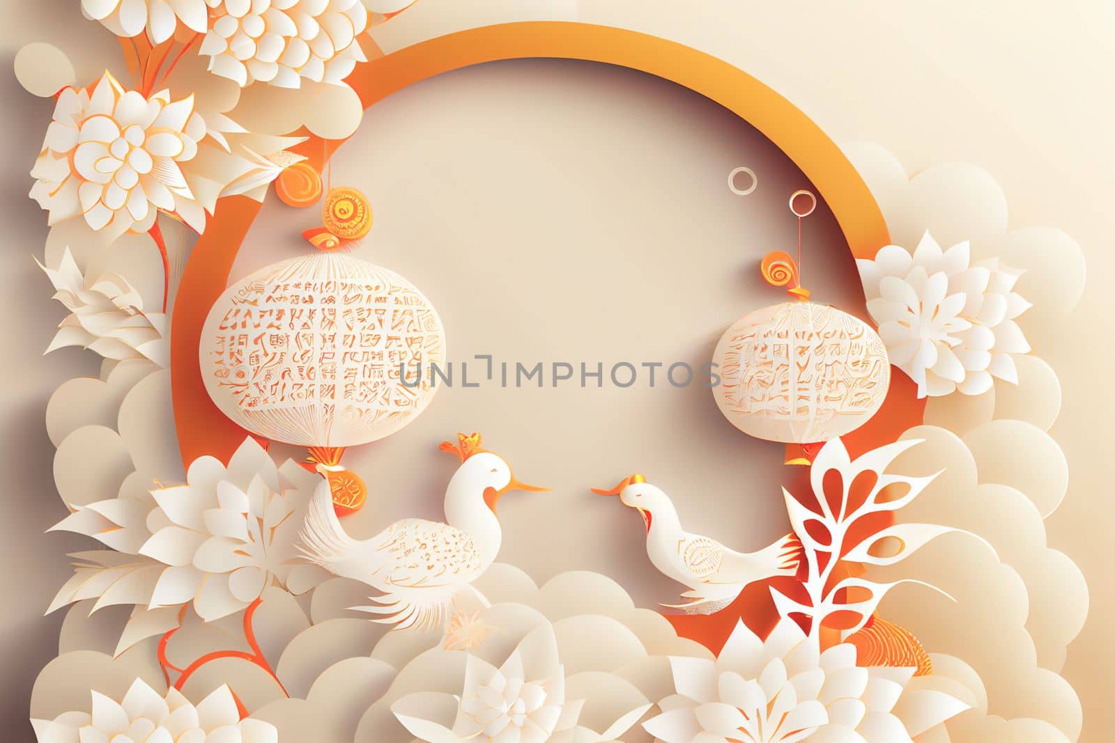 Chinese New Year Festival with white tone color background. 3D illustration