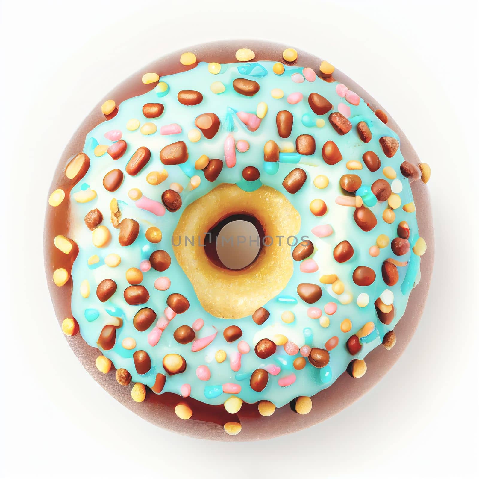 Close up shot of top view Donut isolated on white background. Collection of recipes popular in USA. by FokasuArt