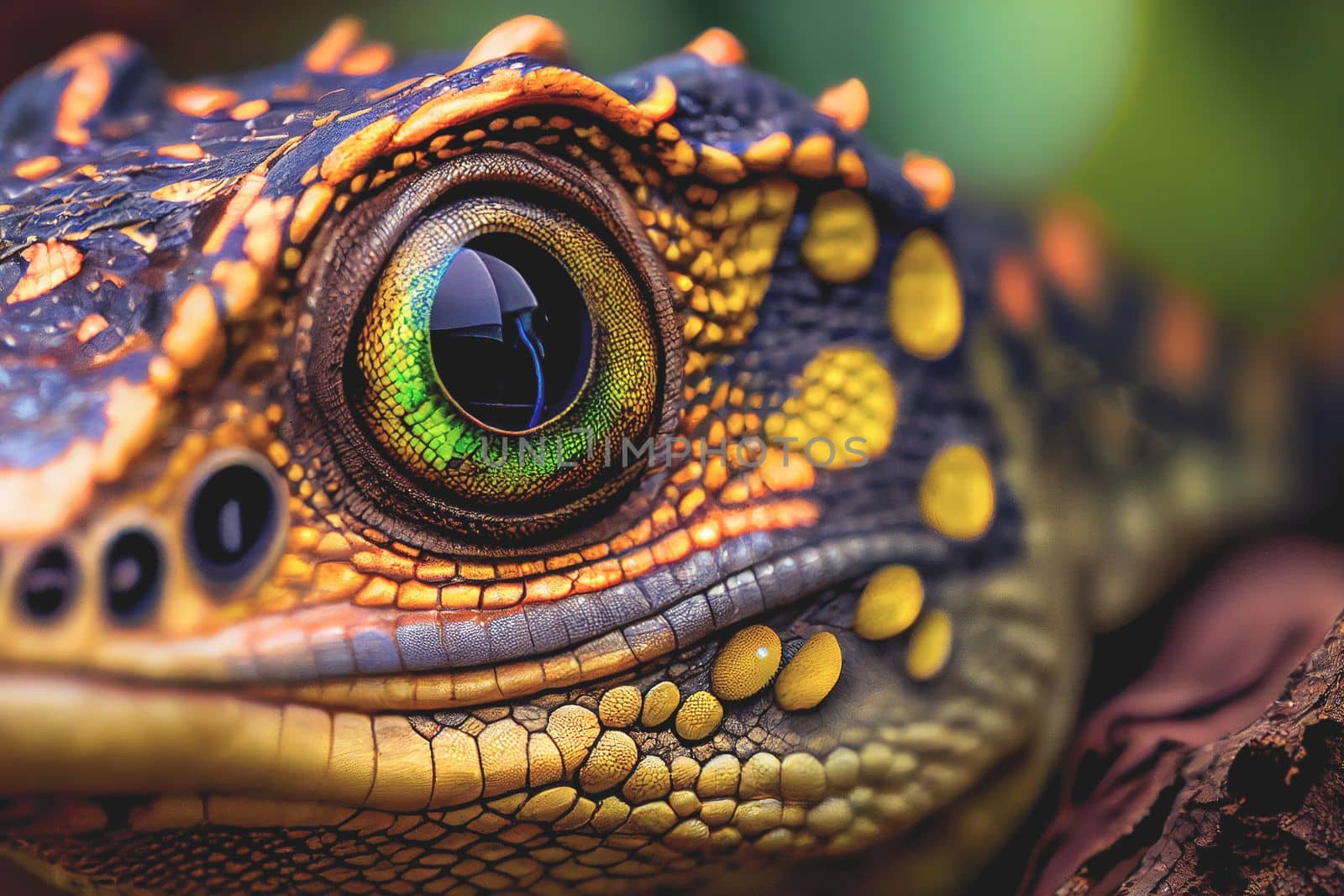Close-up of a reptile in its natural habitat on a tree branch, set against a stunning HD natural background wallpaper
