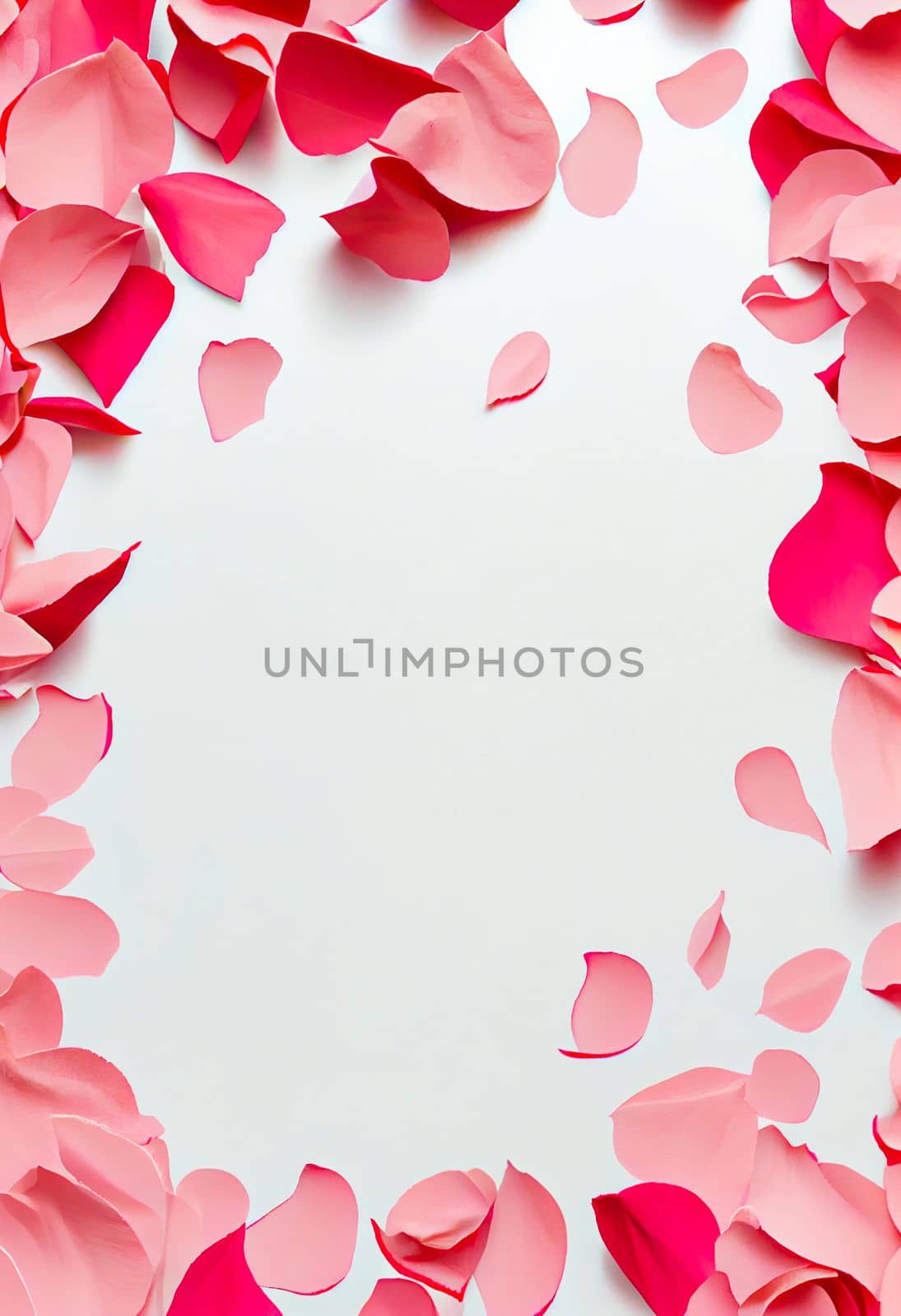 Valentine frame made of rose flowers, confetti on white background by FokasuArt