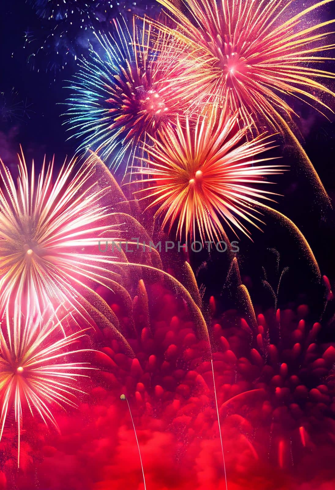 Beautiful fireworks in the new year festival background with free space for text. by FokasuArt