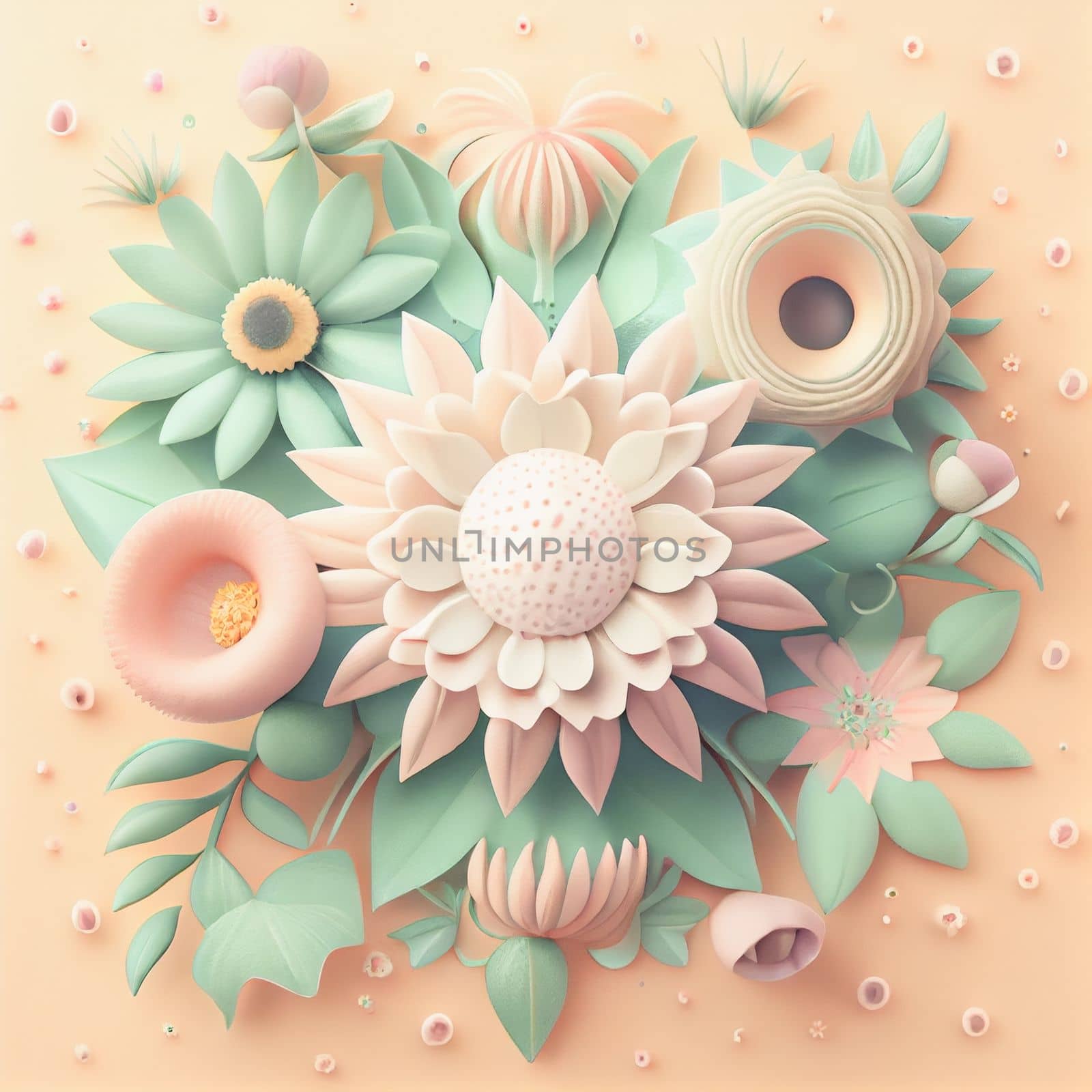 Cute kawaii pastel passiflora flowers with 3D detailing on a pastel background for a peaceful vibe. Soft pastel colors bring a soothing, gentle aesthetic.