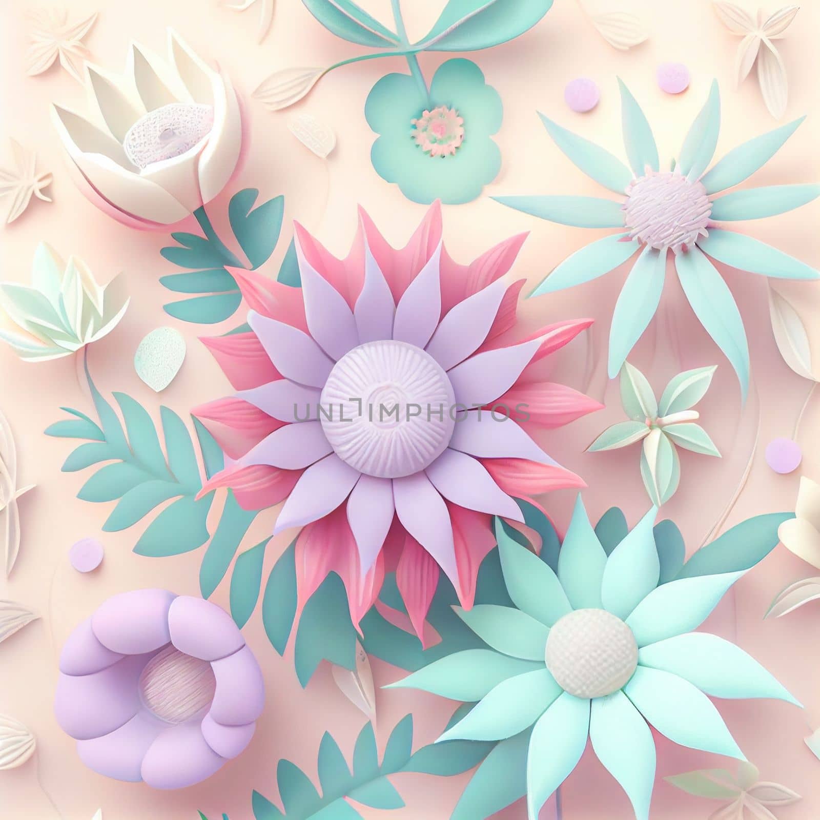 Cute kawaii pastel passiflora flowers with 3D detailing on a pastel background for a peaceful vibe. Soft pastel colors bring a soothing, gentle aesthetic.