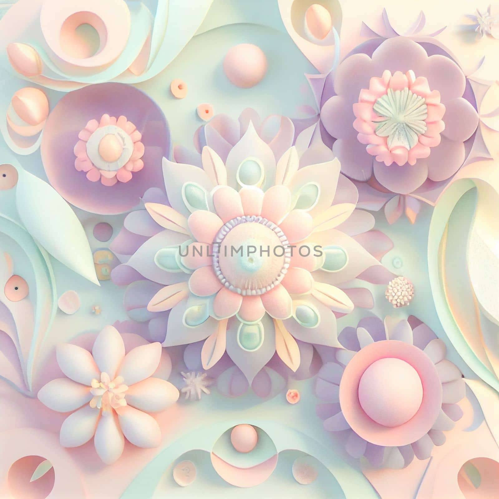 Cute kawaii pastel passiflora flowers with 3D detailing on a pastel background for a peaceful vibe. Soft pastel colors bring a soothing, gentle aesthetic.