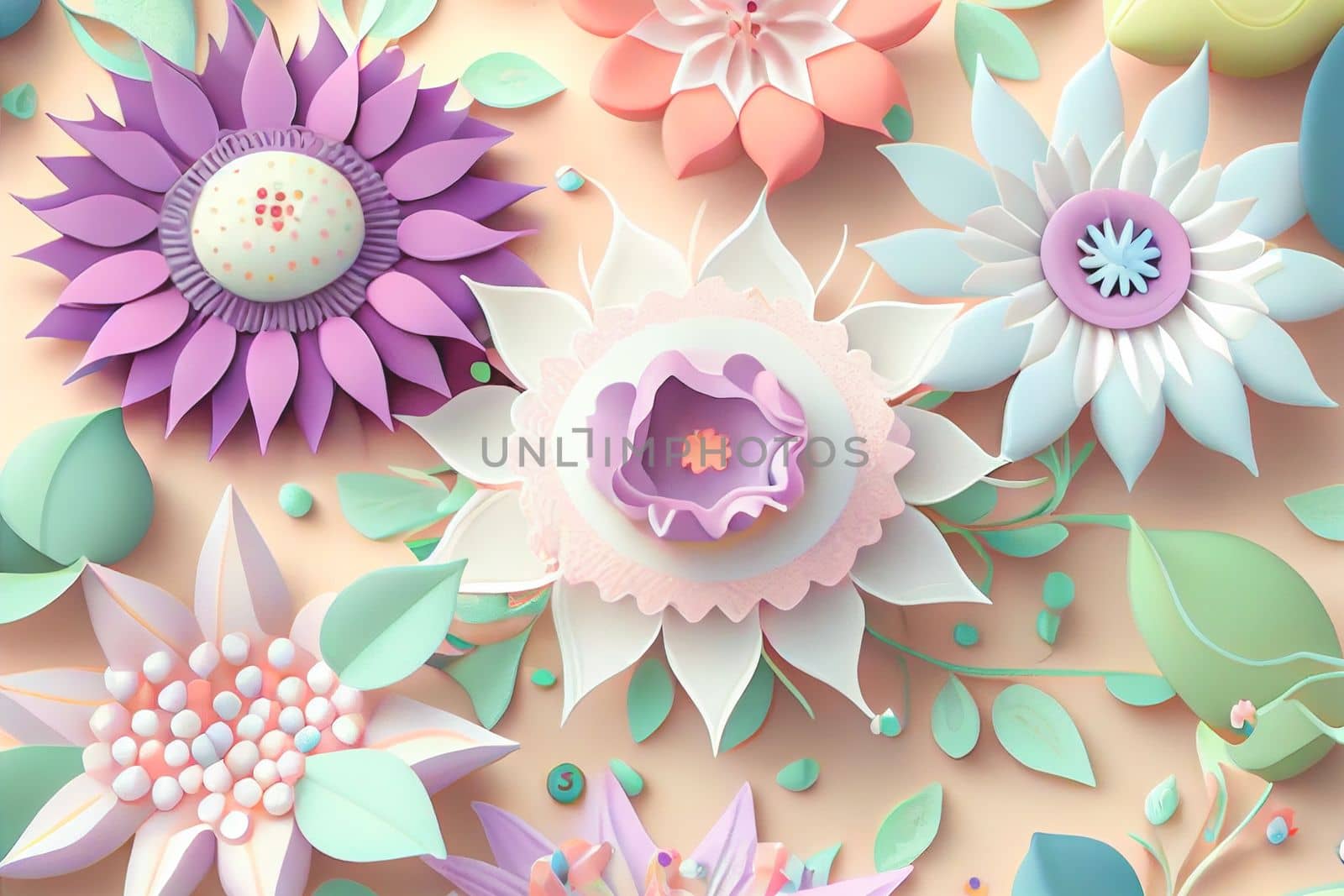 Cute kawaii pastel passiflora flowers with 3D detailing on a pastel background for a peaceful vibe. Soft pastel colors bring a soothing, gentle aesthetic.