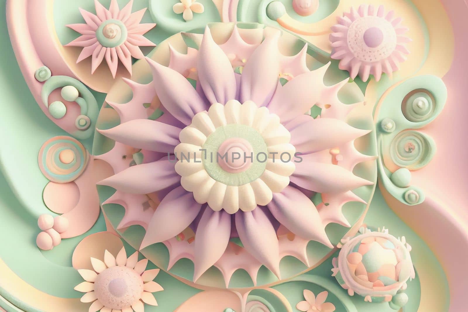 Cute kawaii pastel passiflora flowers with 3D detailing on a pastel background for a peaceful vibe. Soft pastel colors bring a soothing, gentle aesthetic.