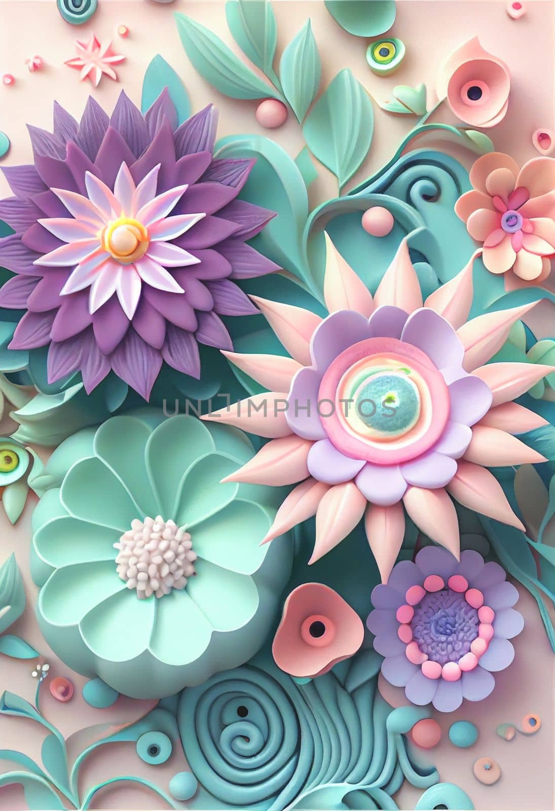 Cute 3D pastel passiflora flowers on a peaceful pastel background. Soft colors bring a soothing aesthetic. by FokasuArt