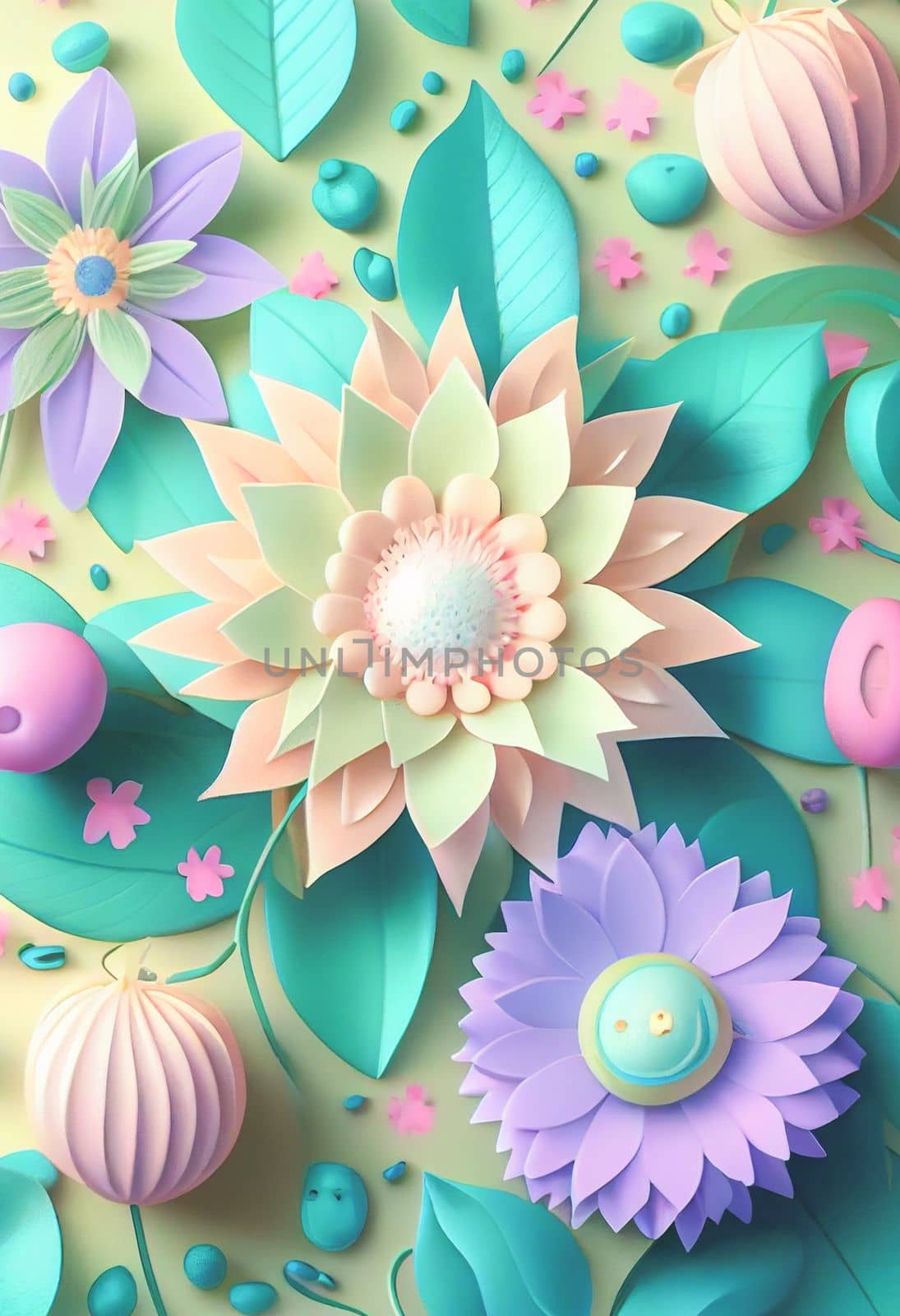 Cute 3D pastel passiflora flowers on a peaceful pastel background. Soft colors bring a soothing aesthetic. by FokasuArt