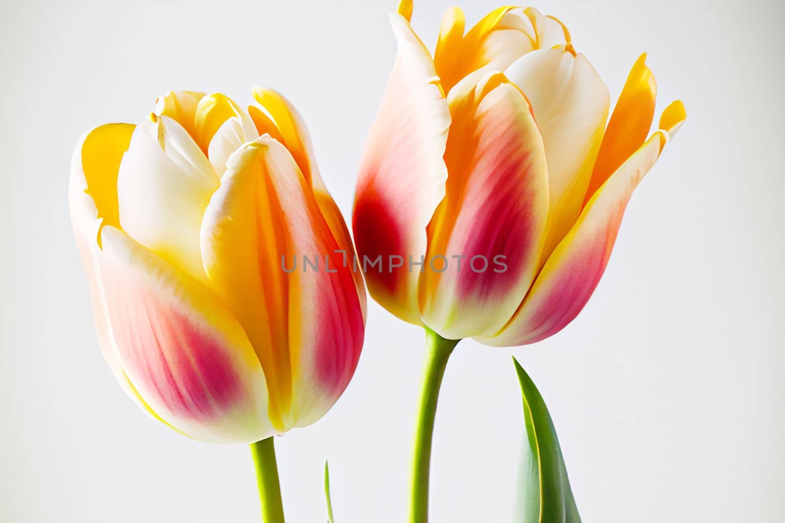 Bouquet of fresh tulip flowers in different colors, isolated on white background with copy space. Perfect for adding vibrant blooms to any project.