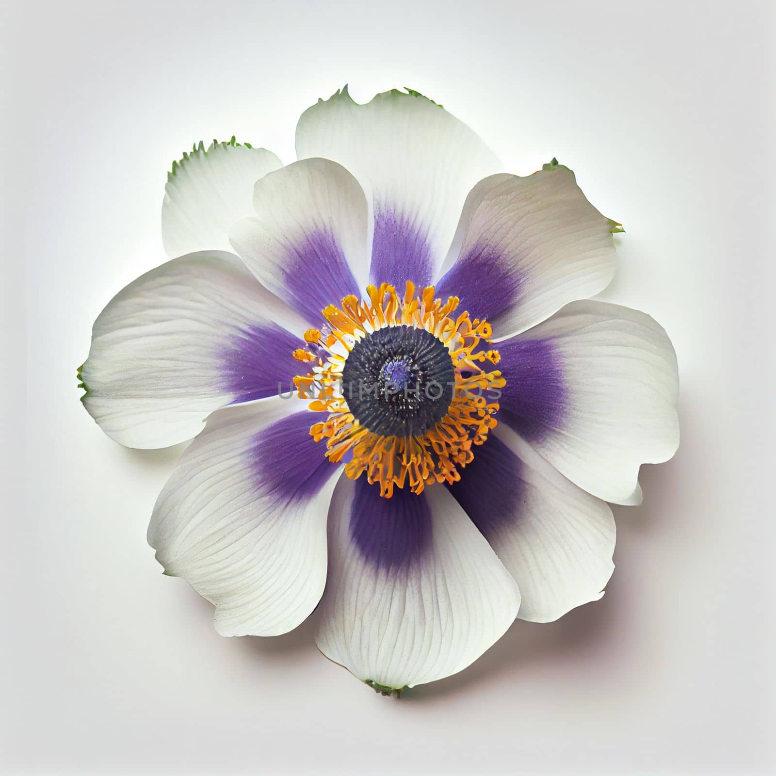Top view of Anemone flower on a white background, perfect for representing the theme of Valentine's Day.