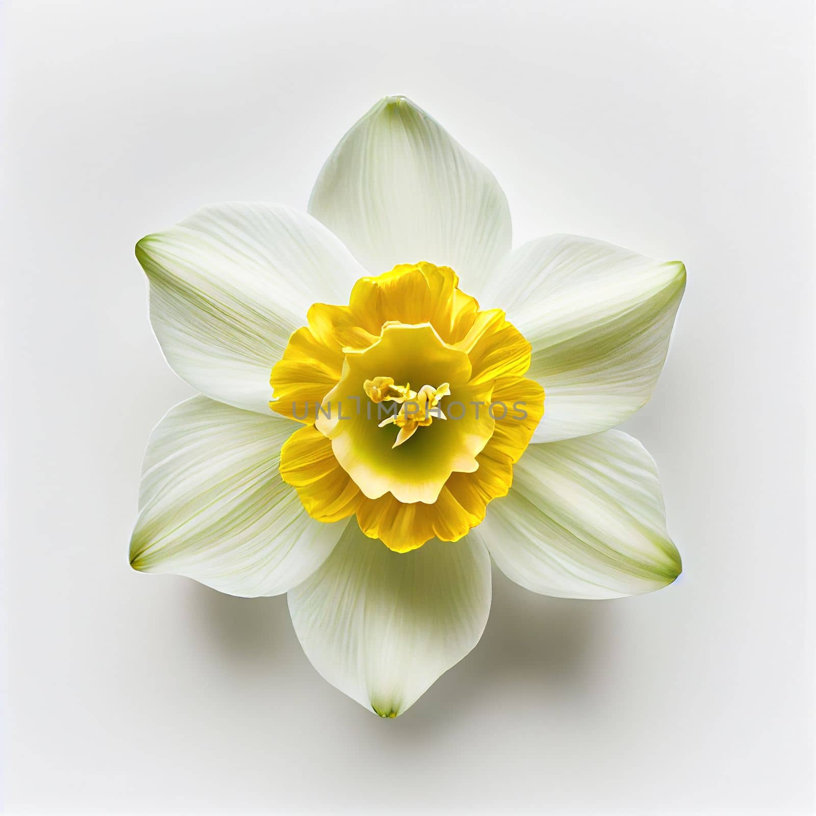 Top view of Daffodils flower on a white background, perfect for representing the theme of Valentine's Day.