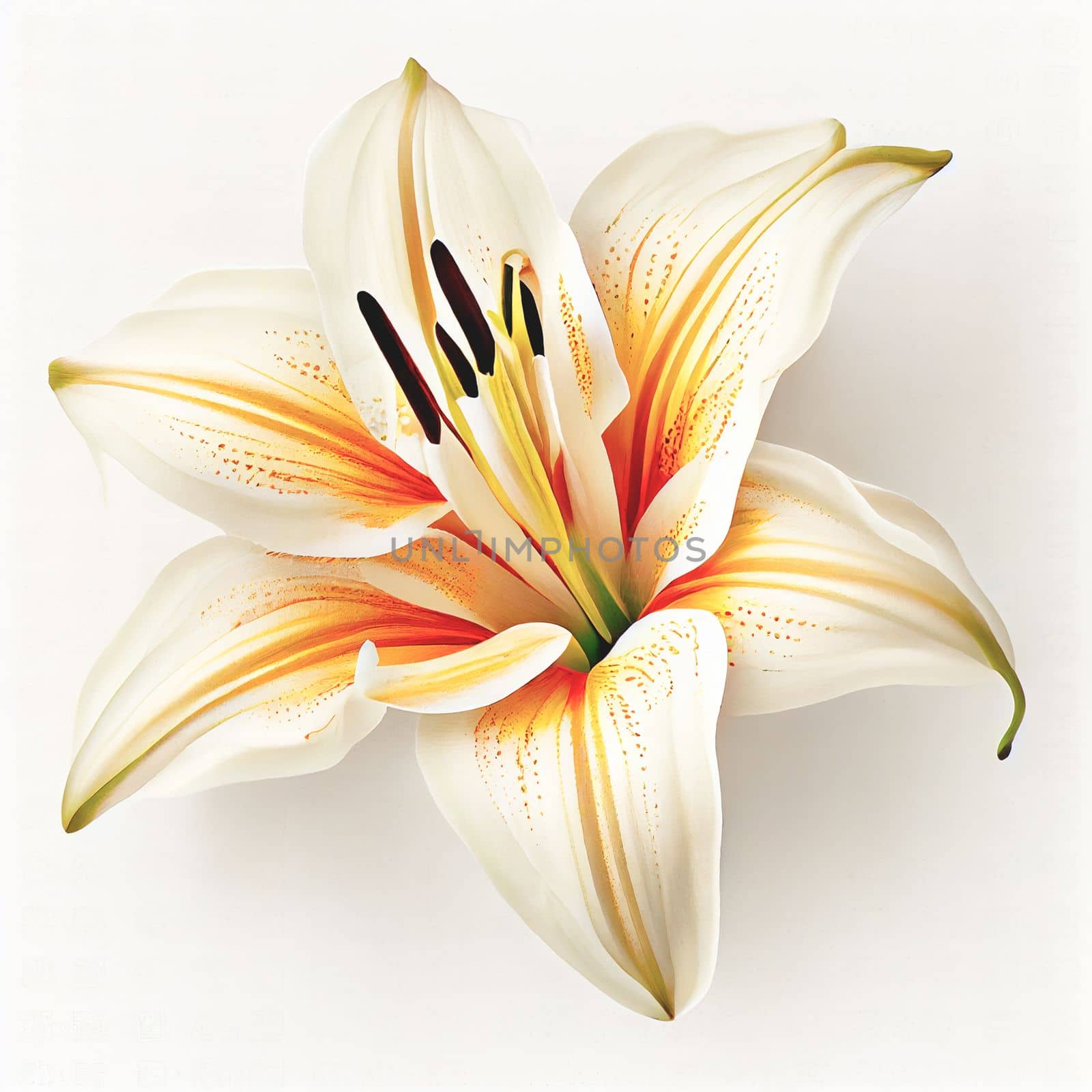 Top view of Lilies flower on a white background, perfect for representing the theme of Valentine's Day.