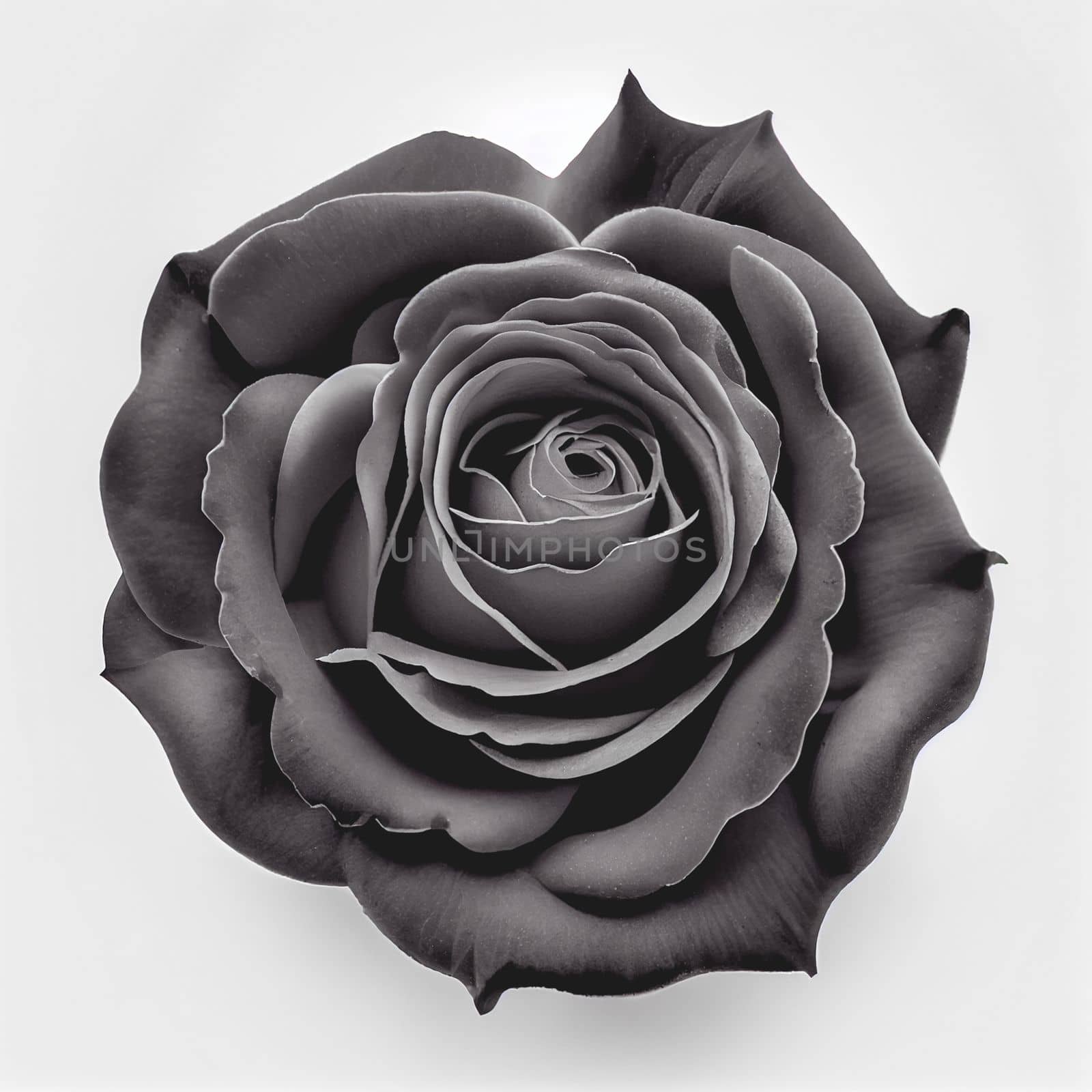 Top view of Black Rose flower on a white background, perfect for representing the theme of Valentine's Day.