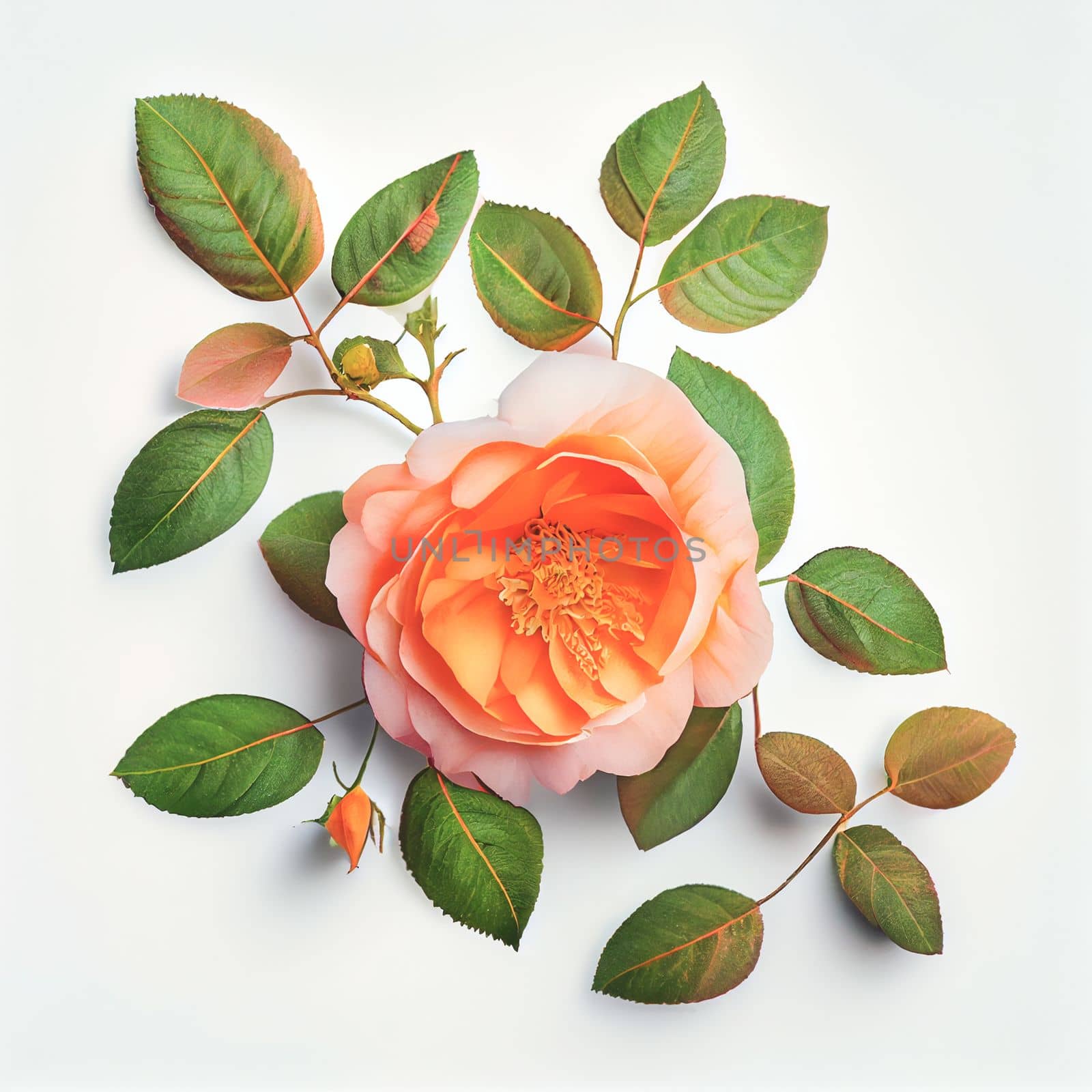 Top view a Tea Rose flower isolated on a white background, suitable for use on Valentine's Day cards, love letters, or springtime designs.