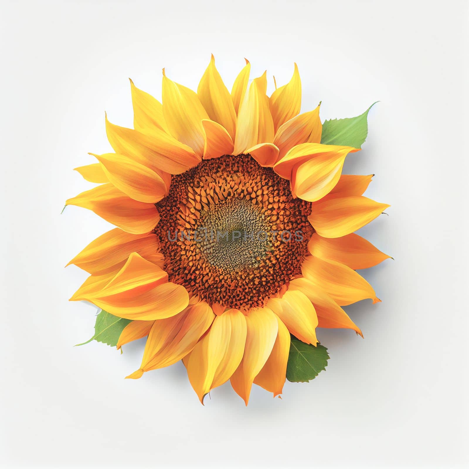 Top view a Sunflower isolated on a white background, suitable for use on Valentine's Day cards, love letters, or springtime designs.